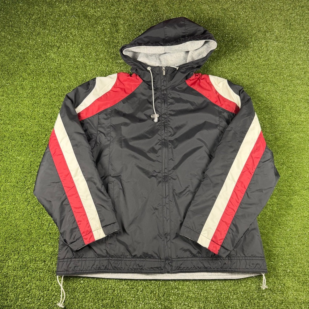 Weather Tamer Mens Hooded Windbreaker‎ Jacket Black Red White Colorblock Size M